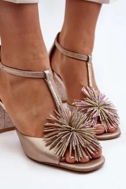 Best Laura Messi Sandały Skórzane Na Słupku Z Ozdobą 2758 Złote