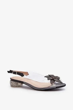 Damskie Damskie buty S.Barski Sandały Transparentne Na Niskim Obcasie Z Ozdobą Czarne D&A MR38-383