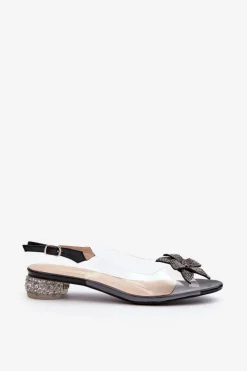 Damskie Damskie buty S.Barski Sandały Transparentne Na Niskim Obcasie Z Ozdobą Czarne D&A MR38-383