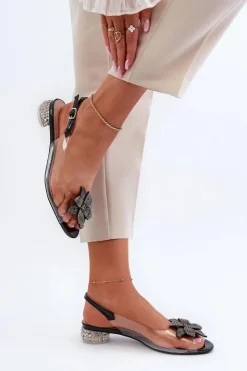 Damskie Damskie buty S.Barski Sandały Transparentne Na Niskim Obcasie Z Ozdobą Czarne D&A MR38-383