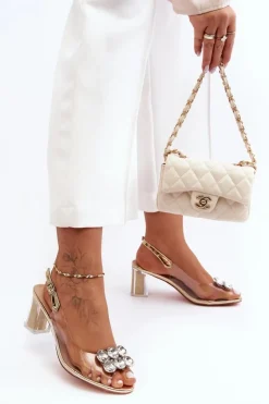 Hot Damskie buty S.Barski Sandały Transparentne Na Obcasie Złote S.Barski MR1037-43 Złoty