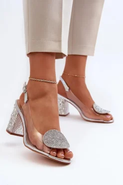 Damskie Damskie buty S.Barski Sandały Transparentne Na Słupku Srebrne D&A MR38-812