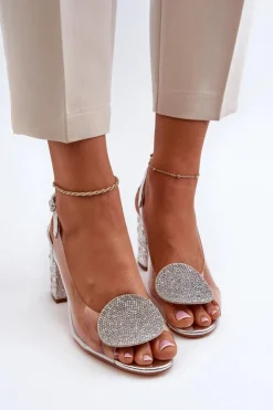 Damskie Damskie buty S.Barski Sandały Transparentne Na Słupku Srebrne D&A MR38-812