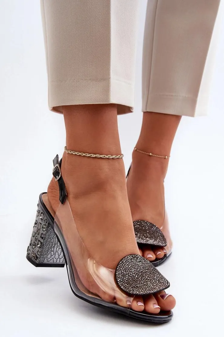 Damskie Damskie buty S.Barski Sandały Transparentne Na Słupku Czarne D&A MR38-812