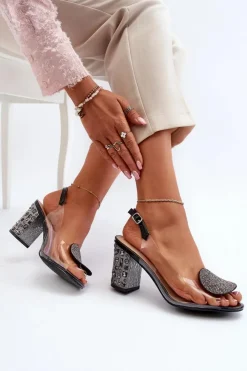 Damskie Damskie buty S.Barski Sandały Transparentne Na Słupku Czarne D&A MR38-812