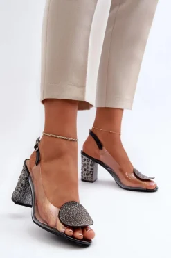 Damskie Damskie buty S.Barski Sandały Transparentne Na Słupku Czarne D&A MR38-812