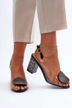 Damskie Damskie buty S.Barski Sandały Transparentne Na Słupku Czarne D&A MR38-812