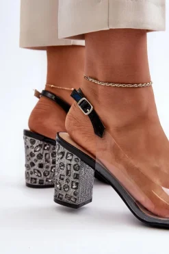 Damskie Damskie buty S.Barski Sandały Transparentne Na Słupku Czarne D&A MR38-812