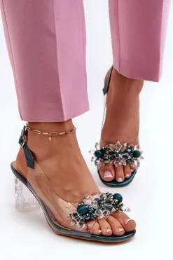Damskie Damskie buty S.Barski Sandały Transparentne Na Słupku Z Ozdobami Zielone D&A MR38-D1