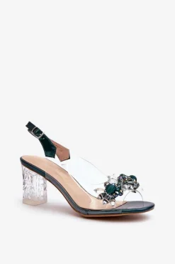 Damskie Damskie buty S.Barski Sandały Transparentne Na Słupku Z Ozdobami Zielone D&A MR38-D1