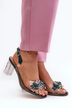 Damskie Damskie buty S.Barski Sandały Transparentne Na Słupku Z Ozdobami Zielone D&A MR38-D1