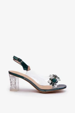 Damskie Damskie buty S.Barski Sandały Transparentne Na Słupku Z Ozdobami Zielone D&A MR38-D1