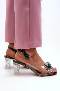 Damskie Damskie buty S.Barski Sandały Transparentne Na Słupku Z Ozdobami Zielone D&A MR38-D1