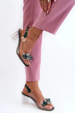 Damskie Damskie buty S.Barski Sandały Transparentne Na Słupku Z Ozdobami Zielone D&A MR38-D1