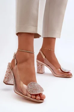 Damskie Damskie buty S.Barski Sandały Transparentne Na Słupku Różowe Złoto D&A MR38-812