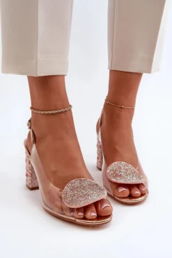 Damskie Damskie buty S.Barski Sandały Transparentne Na Słupku Różowe Złoto D&A MR38-812