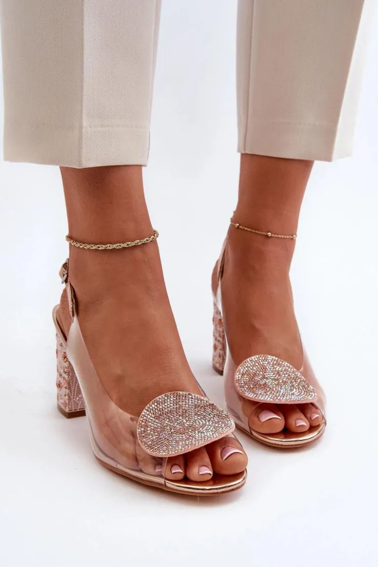 Damskie Damskie buty S.Barski Sandały Transparentne Na Słupku Różowe Złoto D&A MR38-812