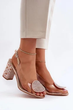 Damskie Damskie buty S.Barski Sandały Transparentne Na Słupku Różowe Złoto D&A MR38-812