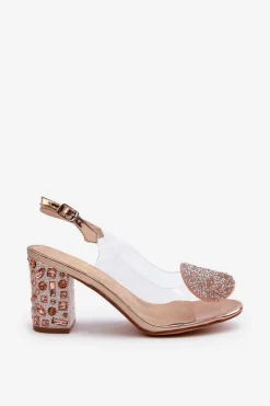 Damskie Damskie buty S.Barski Sandały Transparentne Na Słupku Różowe Złoto D&A MR38-812