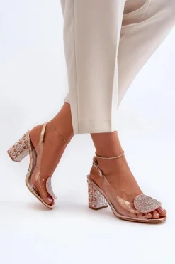 Damskie Damskie buty S.Barski Sandały Transparentne Na Słupku Różowe Złoto D&A MR38-812