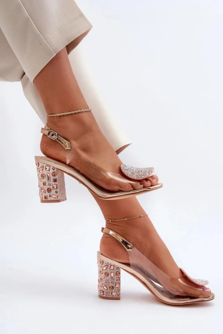 Damskie Damskie buty S.Barski Sandały Transparentne Na Słupku Różowe Złoto D&A MR38-812