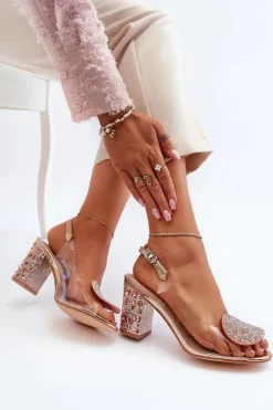 Damskie Damskie buty S.Barski Sandały Transparentne Na Słupku Różowe Złoto D&A MR38-812