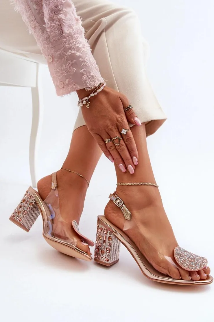 Damskie Damskie buty S.Barski Sandały Transparentne Na Słupku Różowe Złoto D&A MR38-812