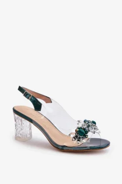 Damskie buty S.Barski Sandały Na Obcasie*Sandały Transparentne Na Słupku Z Ozdobami Zielone D&A MR38-D1