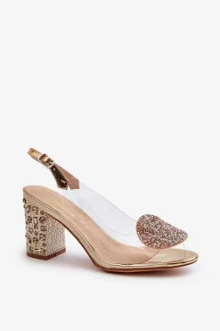 Damskie Damskie buty S.Barski Sandały Transparentne Na Słupku Złote D&A MR38-812