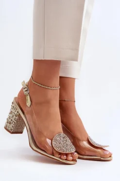 Damskie Damskie buty S.Barski Sandały Transparentne Na Słupku Złote D&A MR38-812