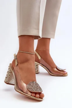 Damskie Damskie buty S.Barski Sandały Transparentne Na Słupku Złote D&A MR38-812
