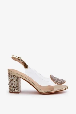 Damskie Damskie buty S.Barski Sandały Transparentne Na Słupku Złote D&A MR38-812