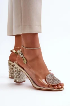 Damskie Damskie buty S.Barski Sandały Transparentne Na Słupku Złote D&A MR38-812