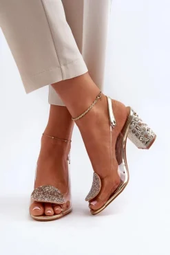 Damskie Damskie buty S.Barski Sandały Transparentne Na Słupku Złote D&A MR38-812
