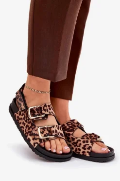 Boto Sandały Płaskie*Sandały W Panterkę Damskie Z Klamrami Brązowe Seladith Brązowy