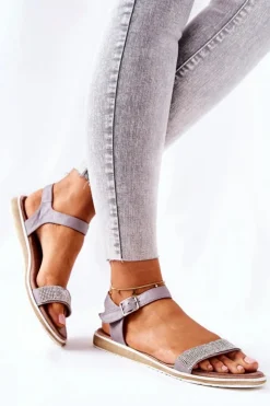 New Damskie buty S.Barski Sandały Z Cyrkoniami S.Barski 701-18 Szare