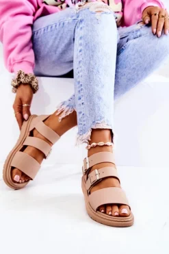 Discount Boto Sandały Z Klamrą Beżowe Reese