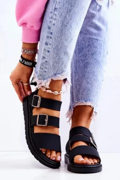 Boto Sandały Gumowe|Sandały Płaskie*Sandały Z Klamrą Czarne Reese