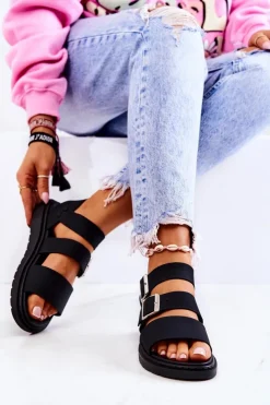 Boto Sandały Gumowe|Sandały Płaskie*Sandały Z Klamrą Czarne Reese