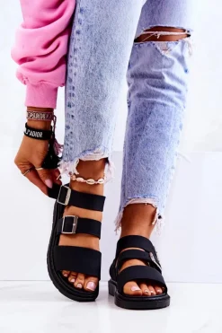 Boto Sandały Gumowe|Sandały Płaskie*Sandały Z Klamrą Czarne Reese