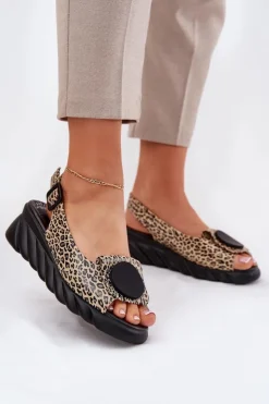 Damskie Artiker Sandały Z Naturalnej Skóry Na Koturnie 56C2186 Panterka