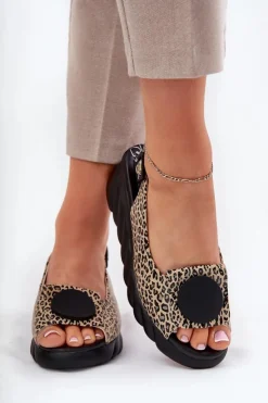 Damskie Artiker Sandały Z Naturalnej Skóry Na Koturnie 56C2186 Panterka