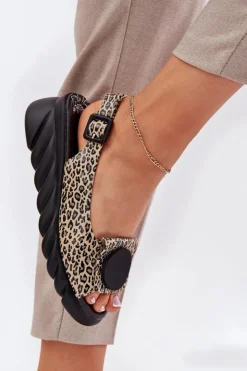 Damskie Artiker Sandały Z Naturalnej Skóry Na Koturnie 56C2186 Panterka