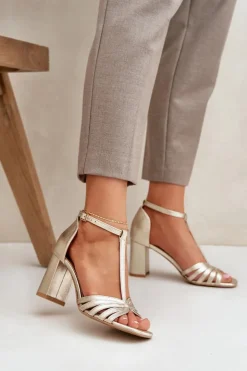 Online Laura Messi Sandały Z Naturalnej Skóry Na Słupku 2766