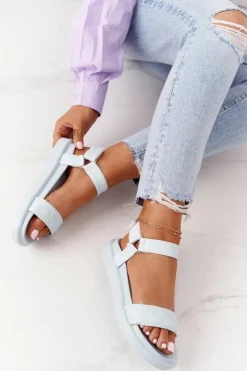 Boto Sandały Z Pikowaniem Na Platformie Niebieskie Turn Around