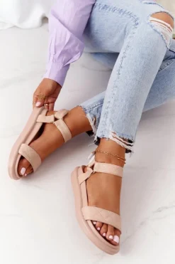 Damskie Boto Sandały Z Pikowaniem Na Platformie Beżowe Turn Around