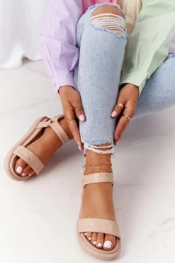 Damskie Boto Sandały Z Pikowaniem Na Platformie Beżowe Turn Around