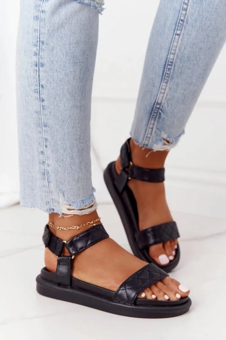 Boto Sandały Gumowe|Sandały Płaskie*Sandały Z Pikowaniem Na Platformie Czarne Turn Around