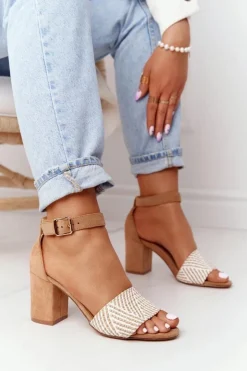 Evento Sandały Na Obcasie*Sandały Z Plecionką Na Słupku Jasny Brąz Honeymoon