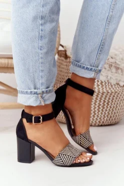 New Evento Sandały Z Plecionką Na Słupku Czarne Honeymoon